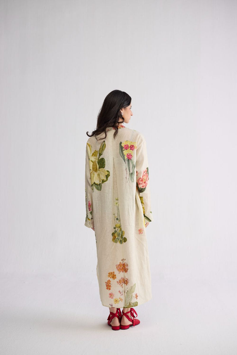 PRIMAVERA LINEN SHIRT DRESS linen dress by YAM in off white for women in Singapore