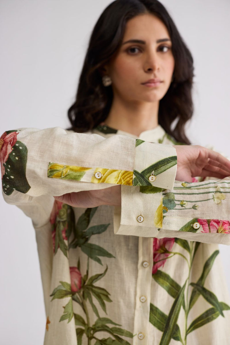 PRIMAVERA LINEN SHIRT DRESS linen dress by YAM in off white for women in Singapore