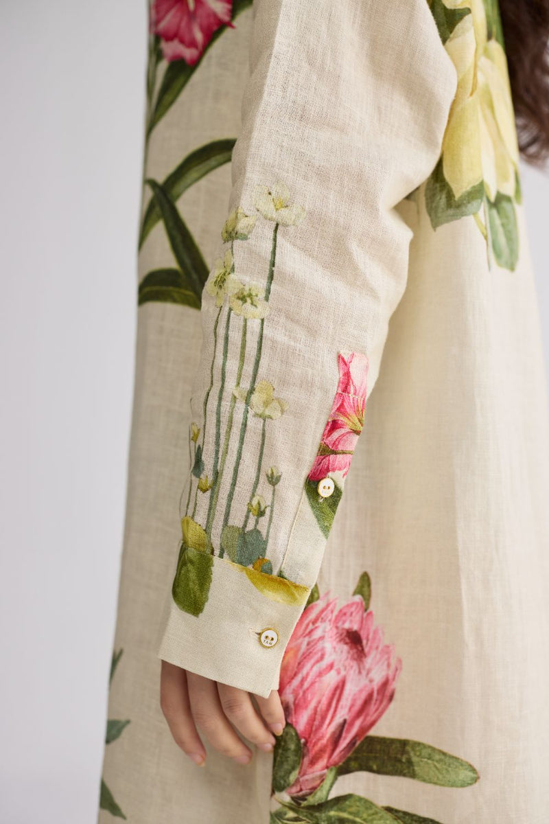 PRIMAVERA LINEN SHIRT DRESS linen dress by YAM in off white for women in Singapore
