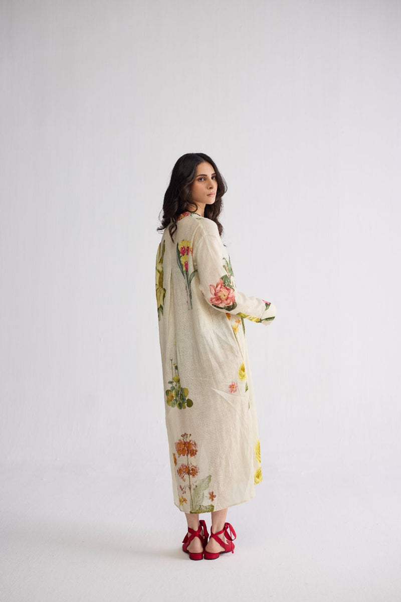 PRIMAVERA LINEN SHIRT DRESS linen dress by YAM in off white for women in Singapore
