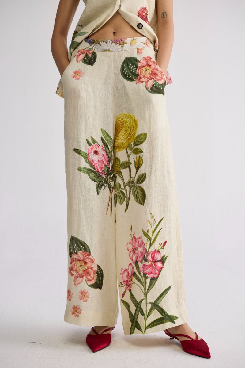 PRIMAVERA PANELLED WAISTCOAT & PANTS SET linen co-ord set by YAM in off white for women in Singapore