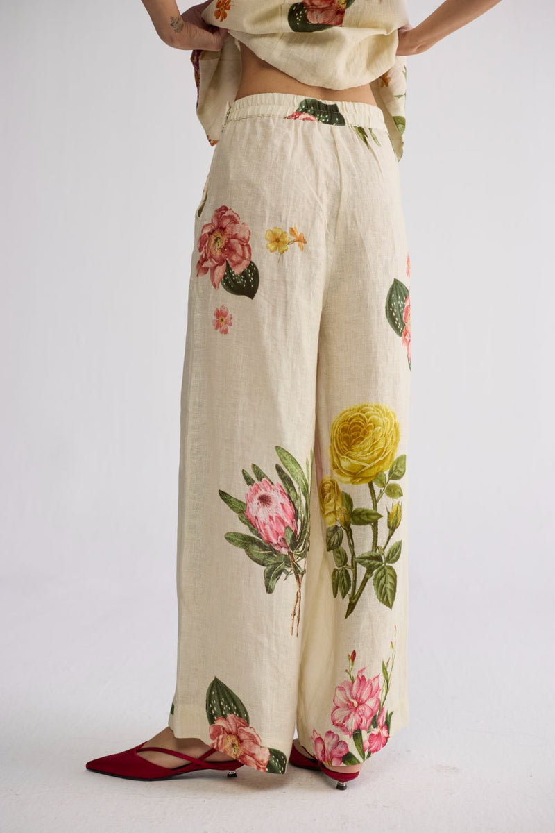 PRIMAVERA PANELLED WAISTCOAT & PANTS SET linen co-ord set by YAM in off white for women in Singapore