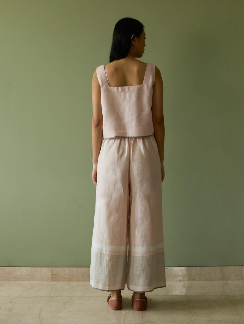 Della Border Linen Culottes-Blush linen by Manan in blush color for women in Singapore