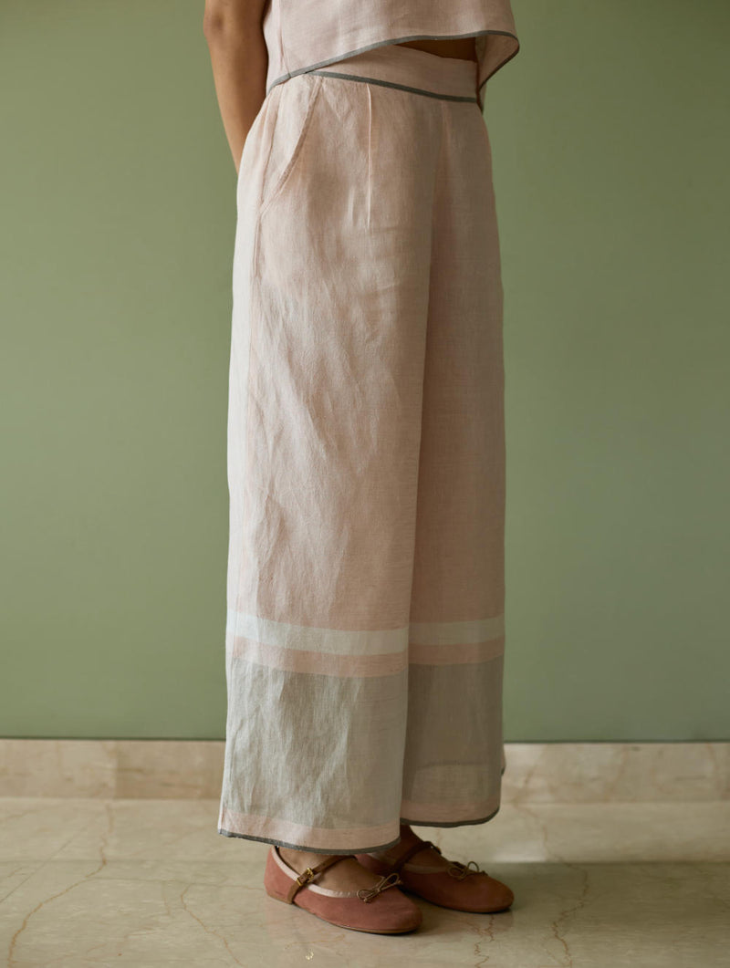 Della Border Linen Culottes-Blush linen by Manan in blush color for women in Singapore