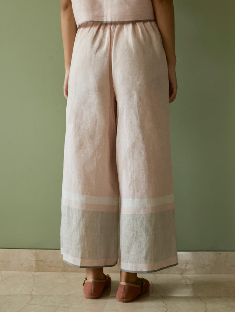 Della Border Linen Culottes-Blush linen by Manan in blush color for women in Singapore