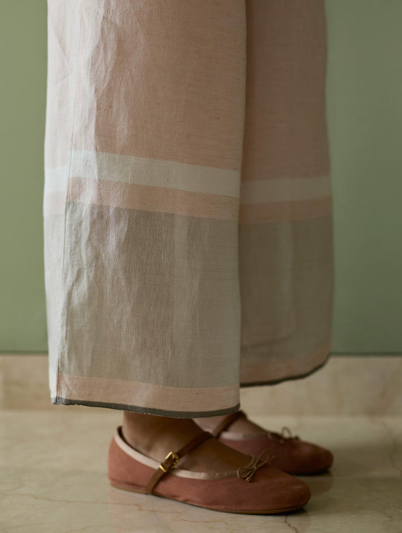 Della Border Linen Culottes-Blush linen by Manan in blush color for women in Singapore