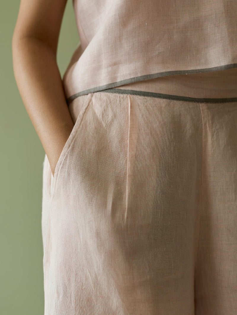 Della Border Linen Culottes-Blush linen by Manan in blush color for women in Singapore