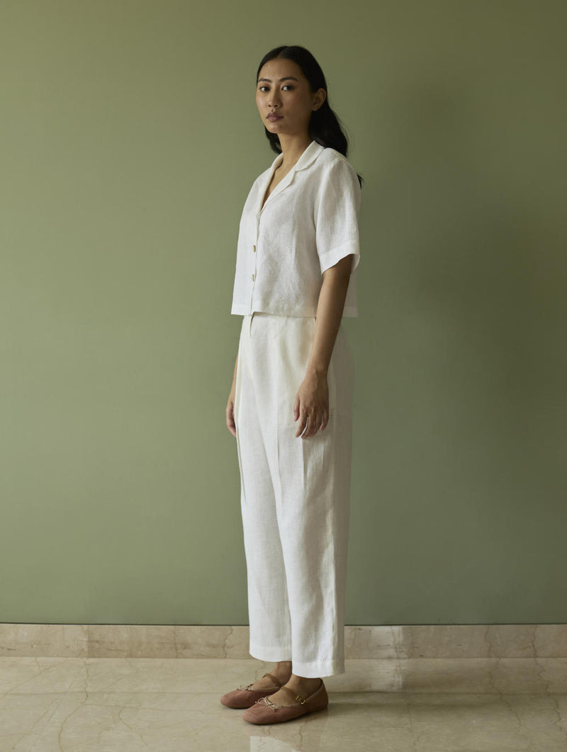 Tala Forever Linen Pants- Ivory linen by Manan in ivory color for women in Singapore