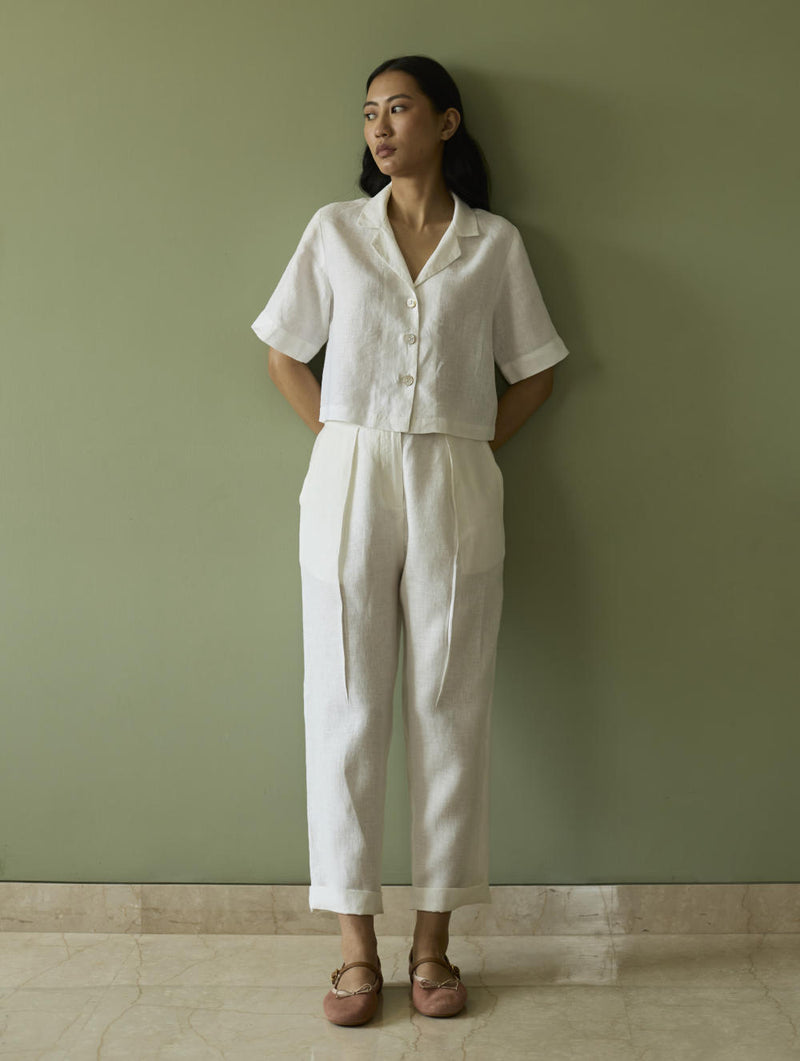 Tala Forever Linen Pants- Ivory linen by Manan in ivory color for women in Singapore