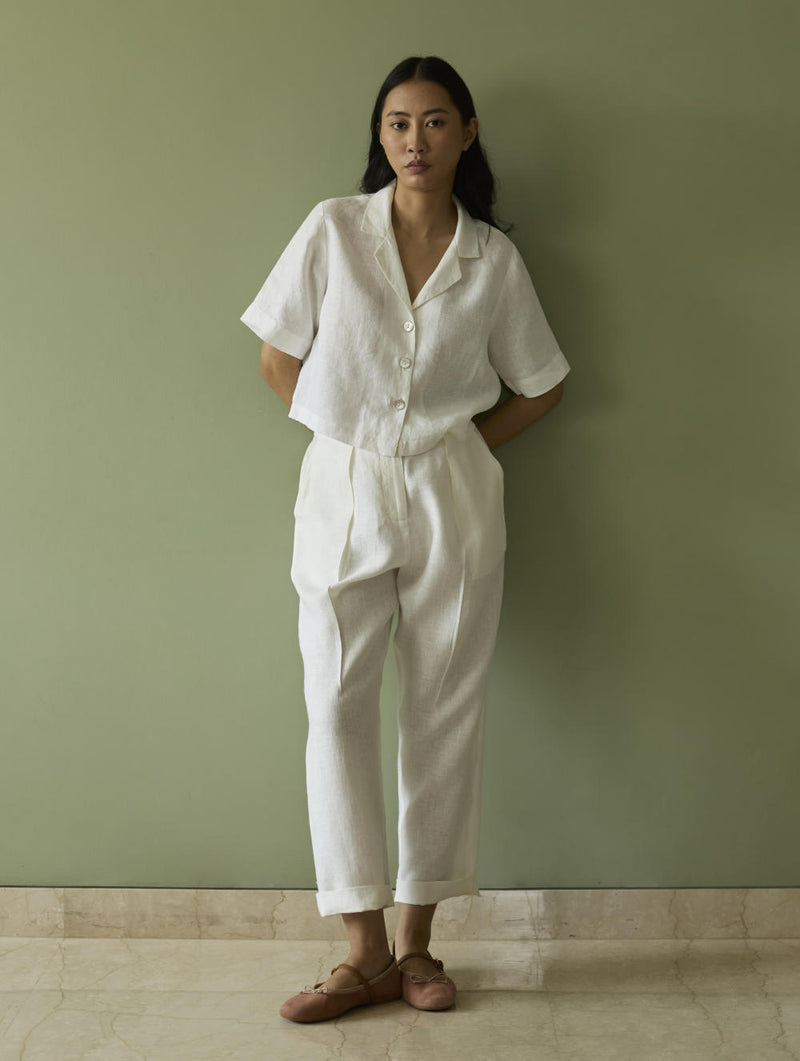 Tala Forever Linen Pants- Ivory linen by Manan in ivory color for women in Singapore