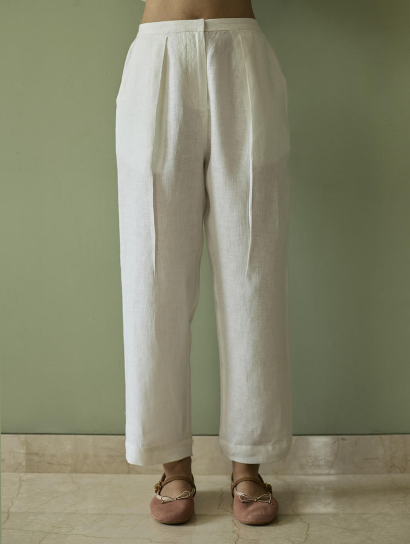 Tala Forever Linen Pants- Ivory linen by Manan in ivory color for women in Singapore