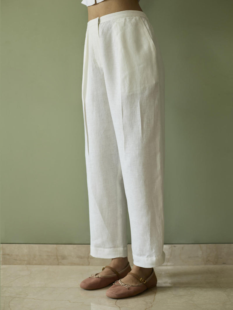 Tala Forever Linen Pants- Ivory linen by Manan in ivory color for women in Singapore