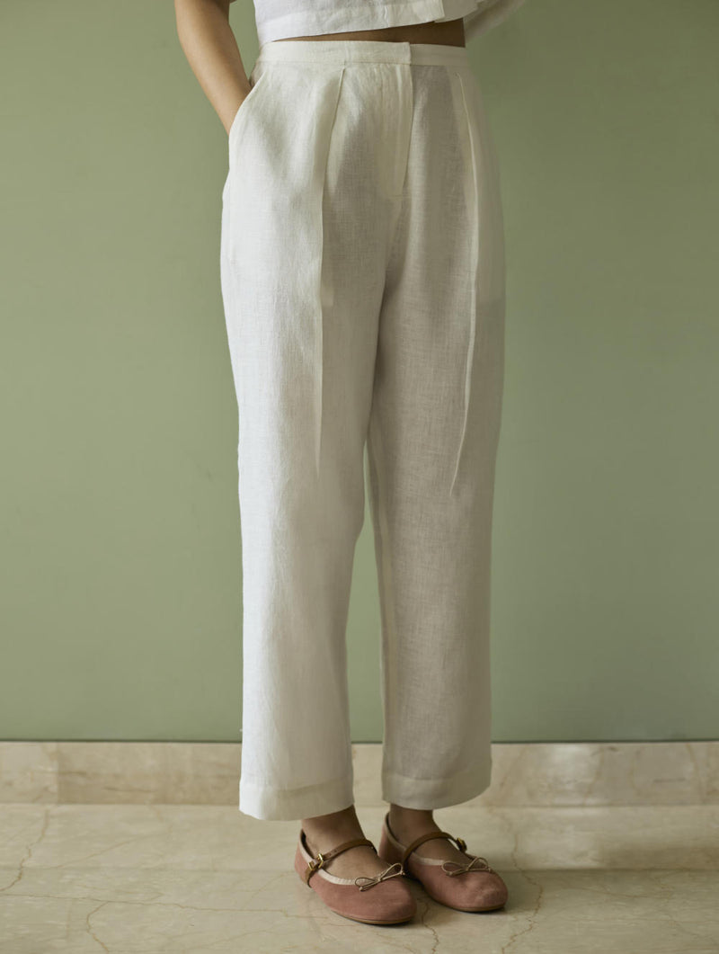 Tala Forever Linen Pants- Ivory linen by Manan in ivory color for women in Singapore