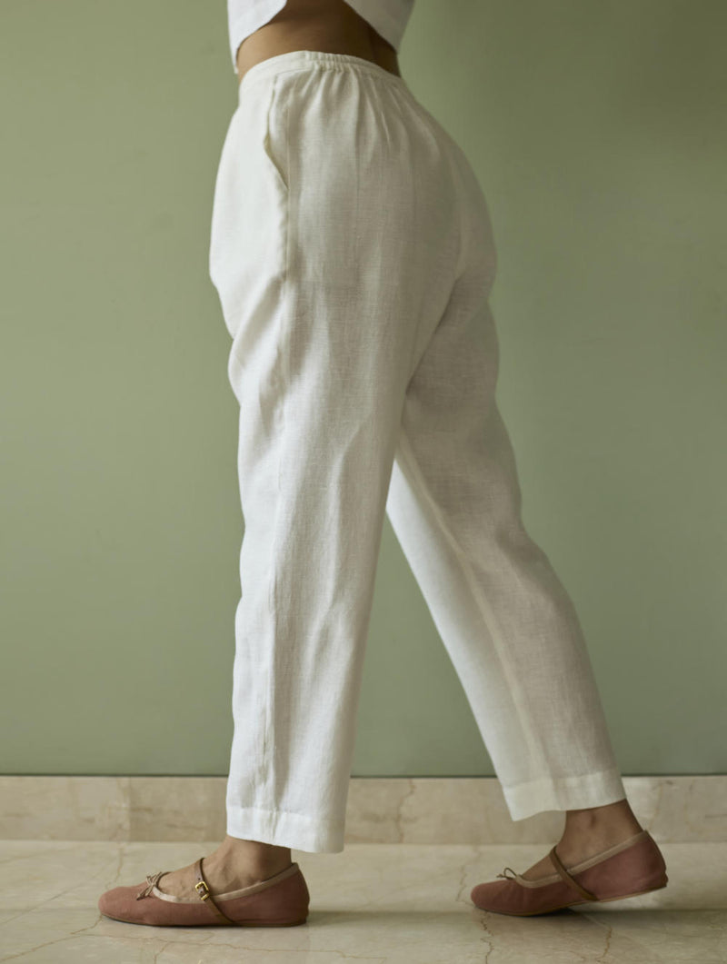 Tala Forever Linen Pants- Ivory linen by Manan in ivory color for women in Singapore