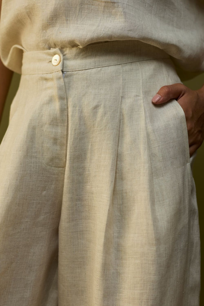 Mekko Pleated Linen Trousers - Off White by Manan for in Singapore
