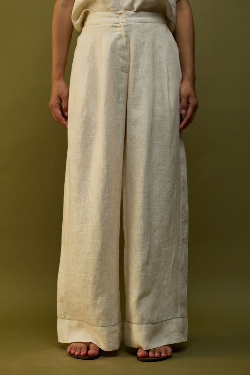 Mekko Pleated Linen Trousers - Off White by Manan for in Singapore
