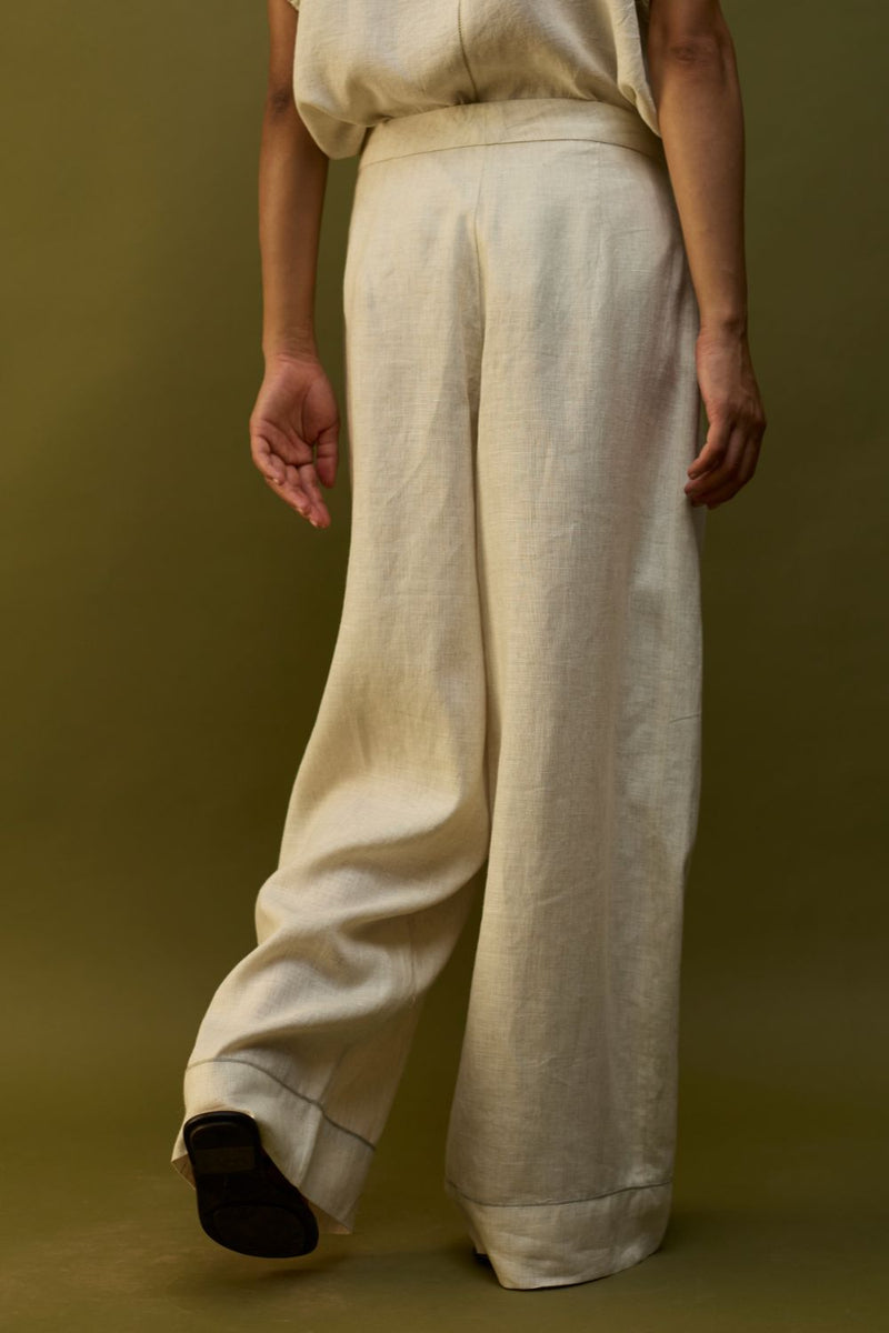 Mekko Pleated Linen Trousers - Off White by Manan for in Singapore