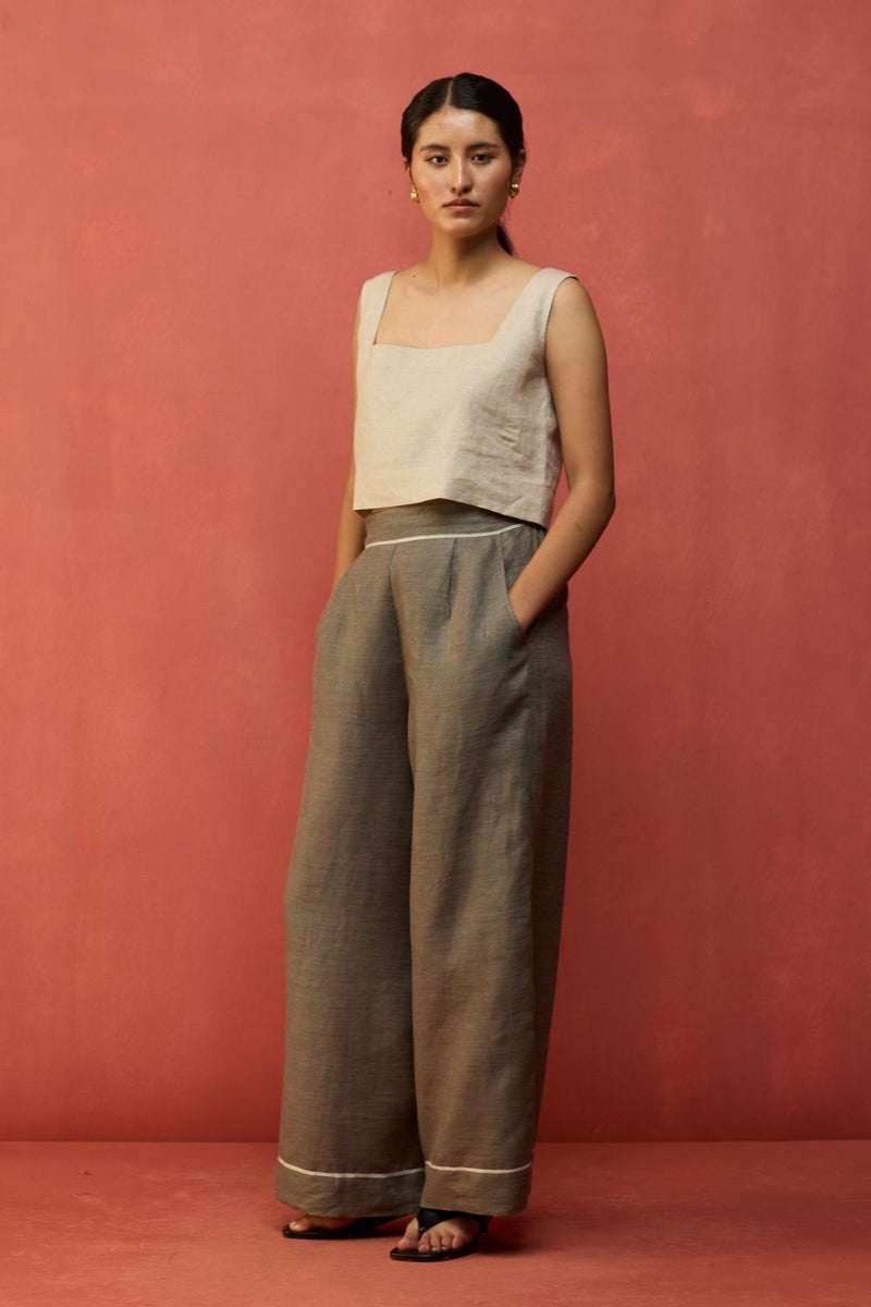 Emma Relaxed Fit Linen Pants - Grey by Manan for in Singapore