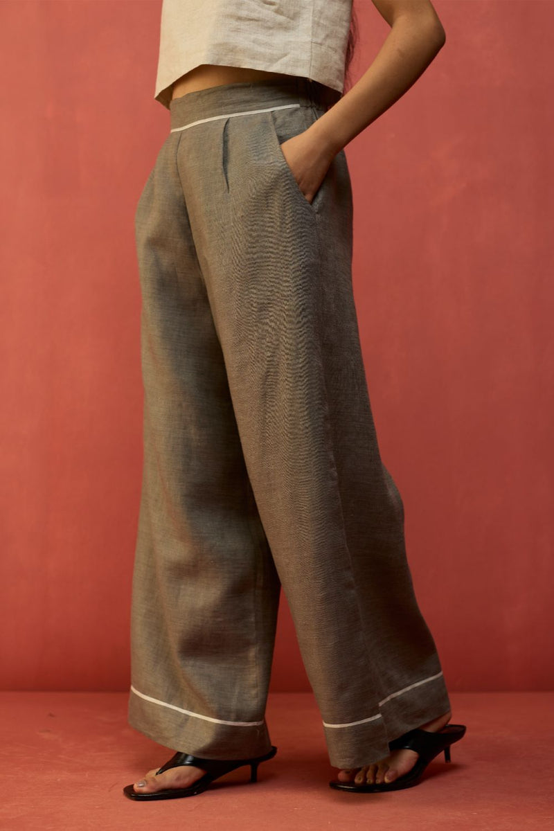 Emma Relaxed Fit Linen Pants - Grey by Manan for in Singapore