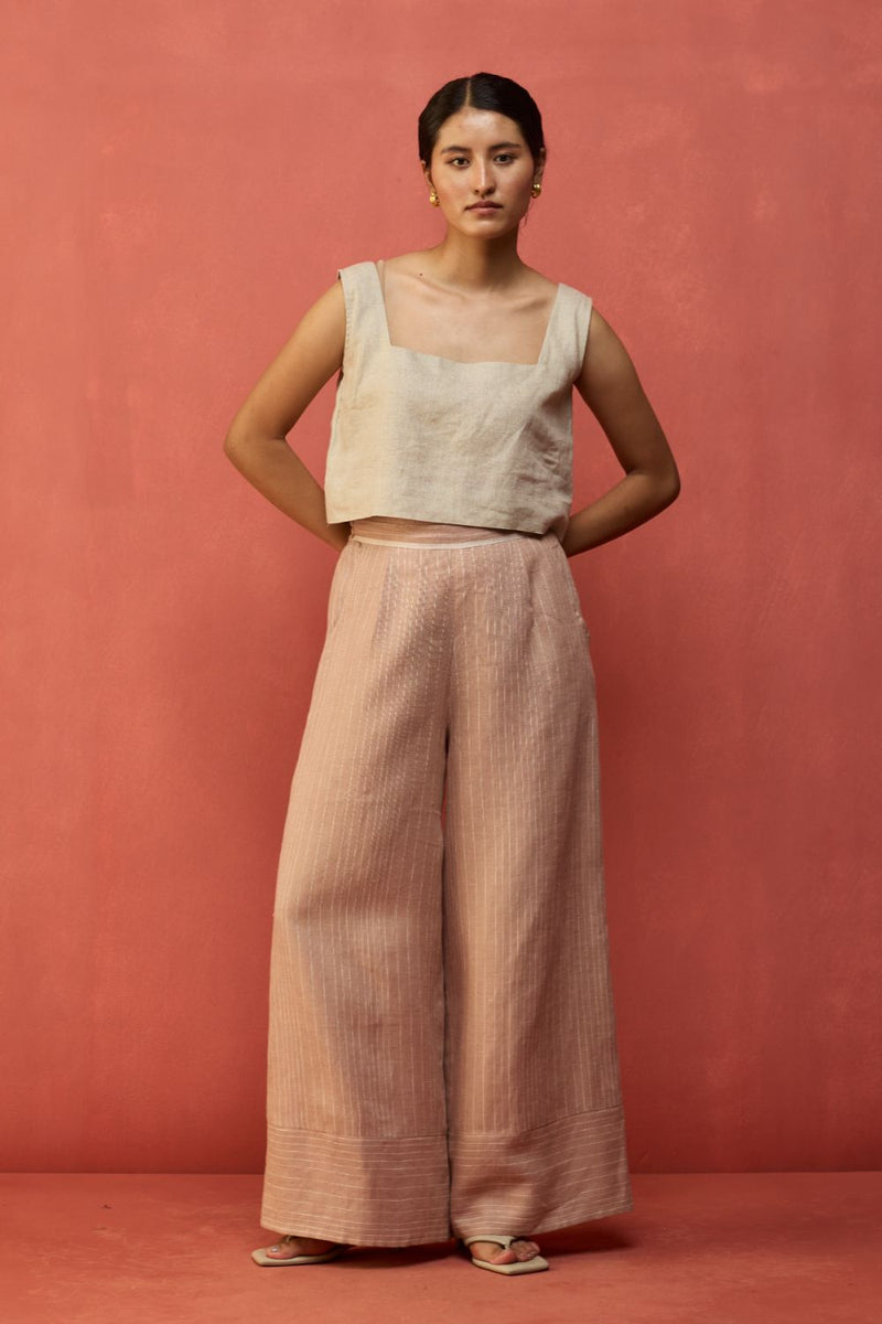 Juno Stripe Linen Pants - Dusty Rose by Manan for in Singapore