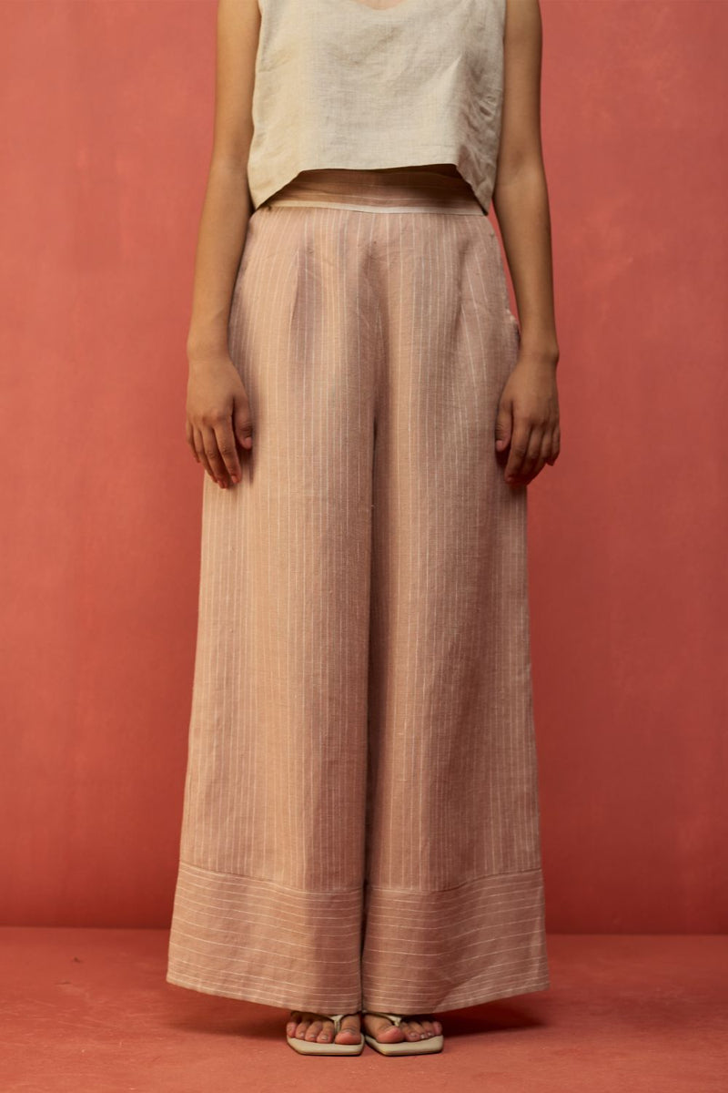 Juno Stripe Linen Pants - Dusty Rose by Manan for in Singapore