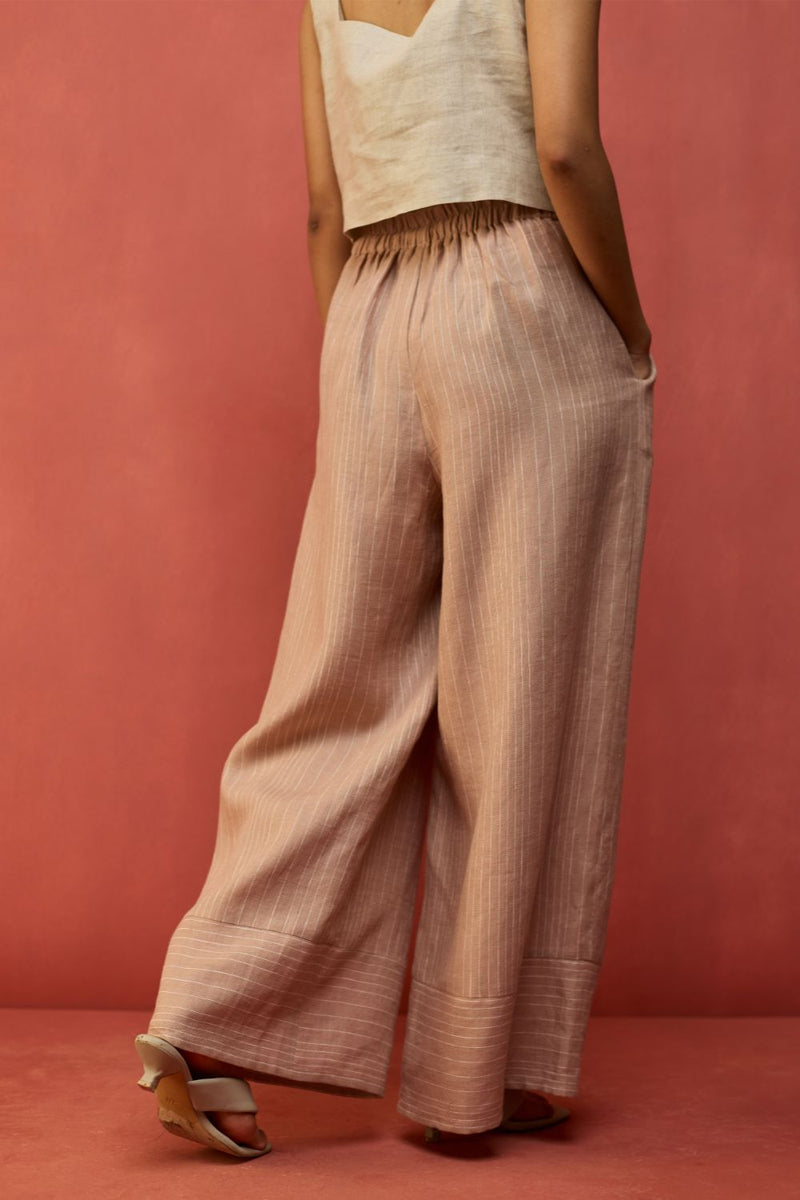 Juno Stripe Linen Pants - Dusty Rose by Manan for in Singapore
