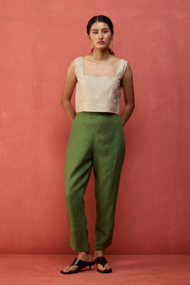 Ikis Overlapping Hem Linen Pants - Fern Green by Manan for in Singapore