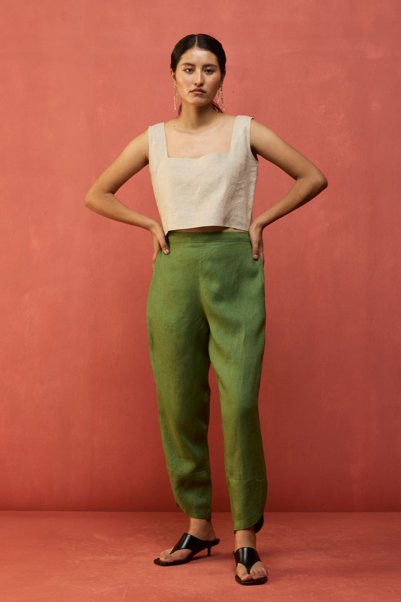 Ikis Overlapping Hem Linen Pants - Fern Green by Manan for in Singapore