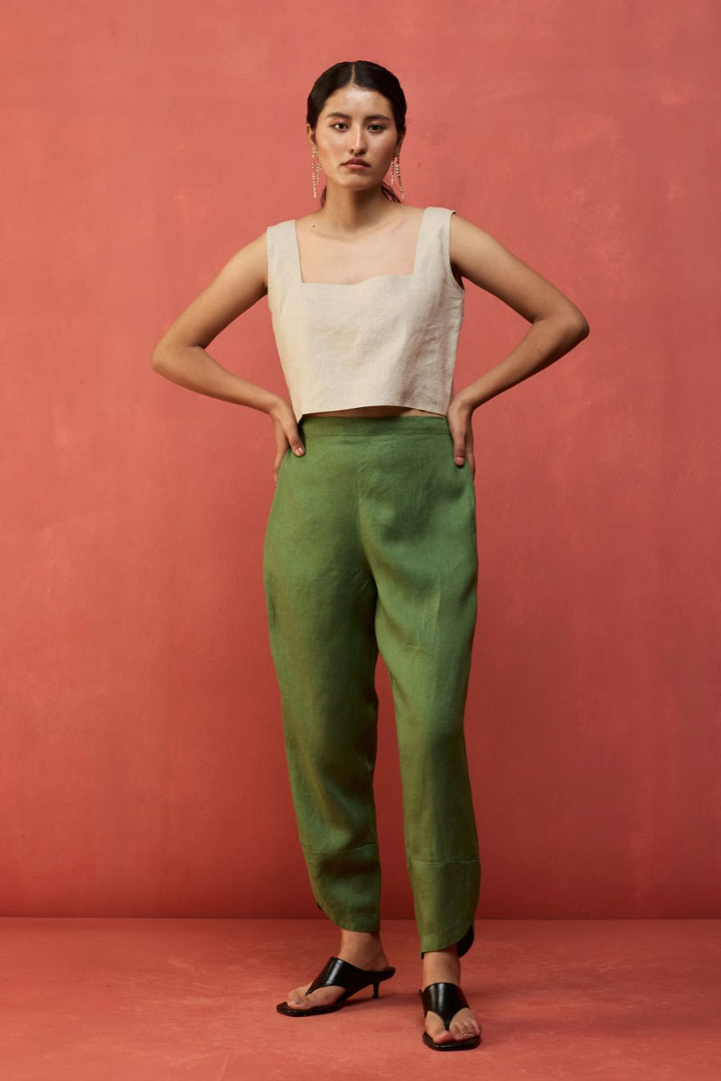 Ikis Overlapping Hem Linen Pants - Fern Green by Manan for in Singapore