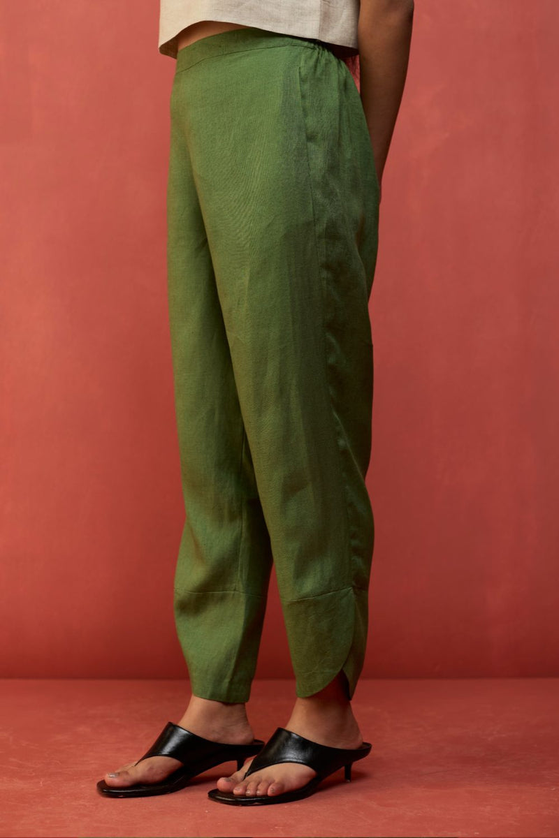 Ikis Overlapping Hem Linen Pants - Fern Green by Manan for in Singapore