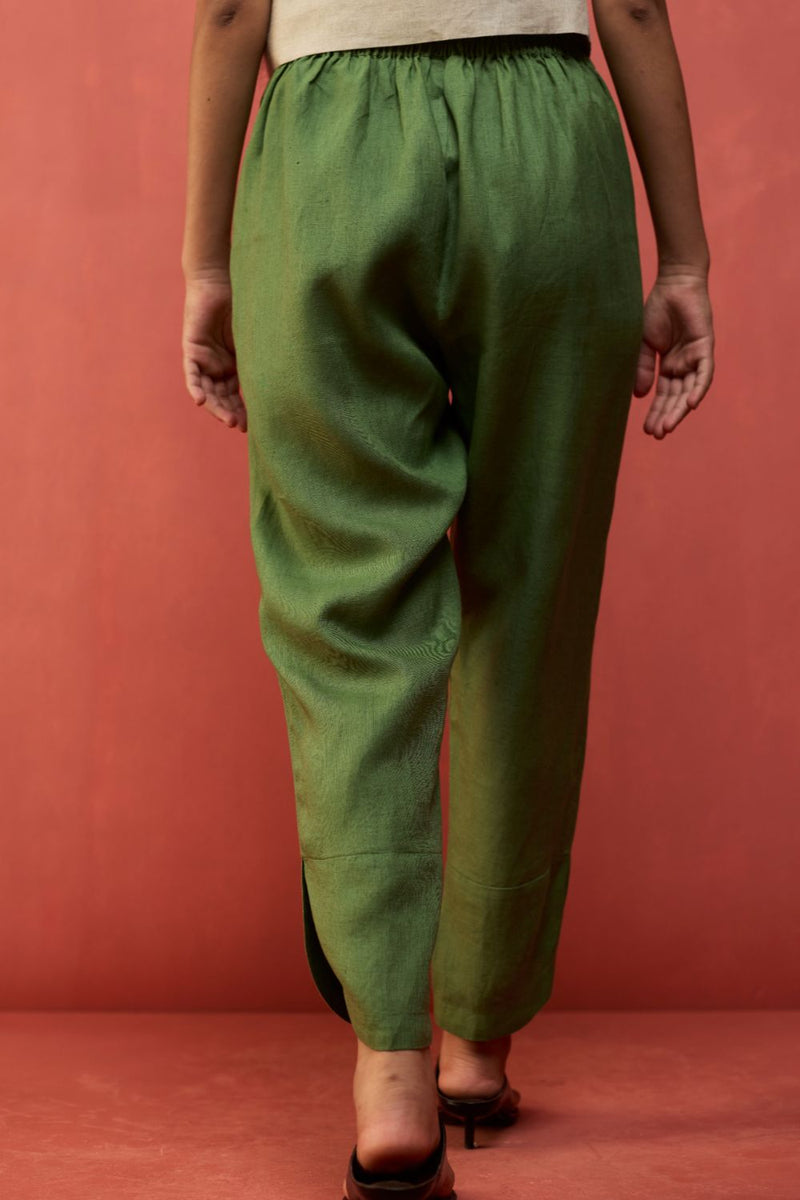 Ikis Overlapping Hem Linen Pants - Fern Green by Manan for in Singapore