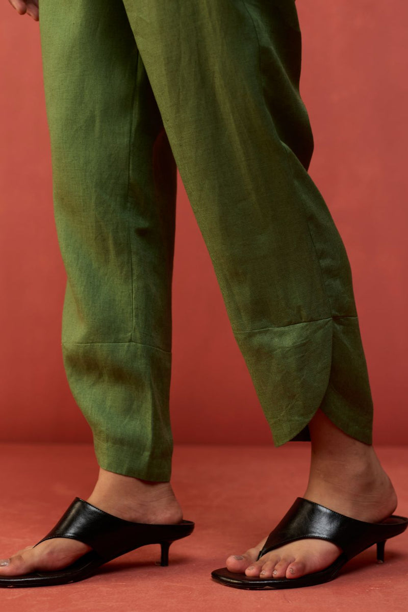 Ikis Overlapping Hem Linen Pants - Fern Green by Manan for in Singapore