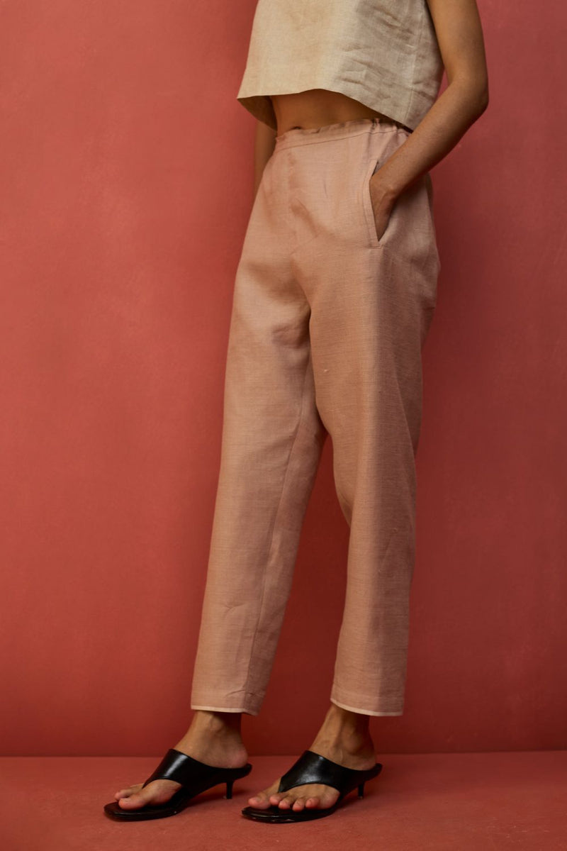 Wera Tapered Linen Pants - Dusty Rose by Manan for in Singapore