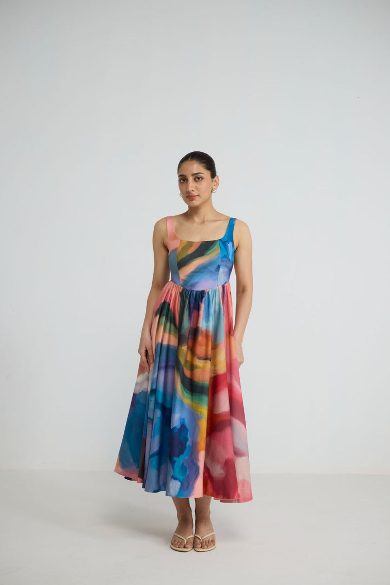 RAINBOW GARDEN CHERRY DRESS cotton satin dress by YAM in multicolor for women in Singapore