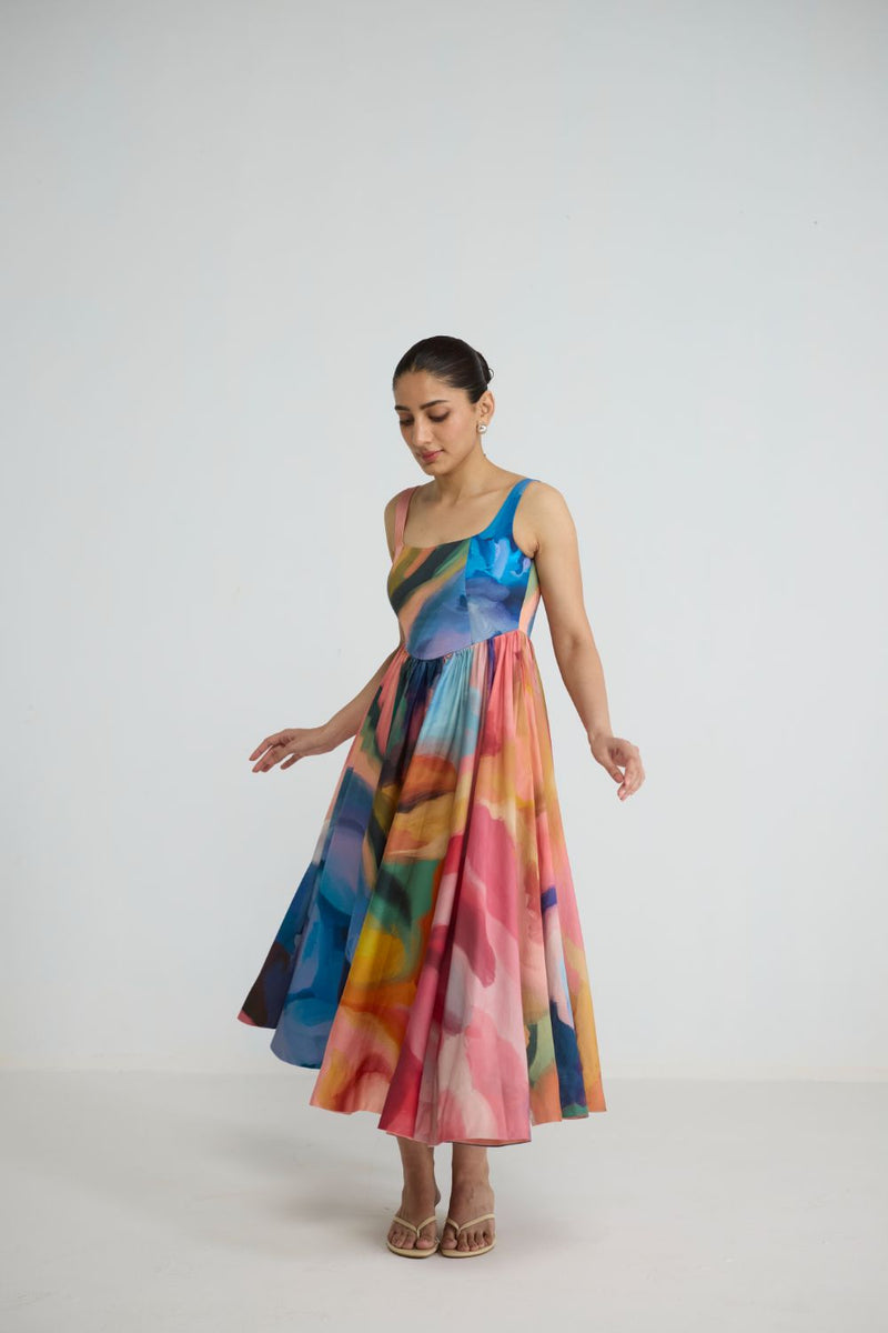 RAINBOW GARDEN CHERRY DRESS cotton satin dress by YAM in multicolor for women in Singapore