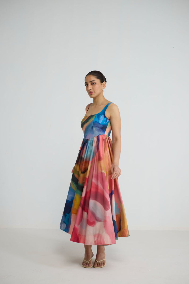 RAINBOW GARDEN CHERRY DRESS cotton satin dress by YAM in multicolor for women in Singapore