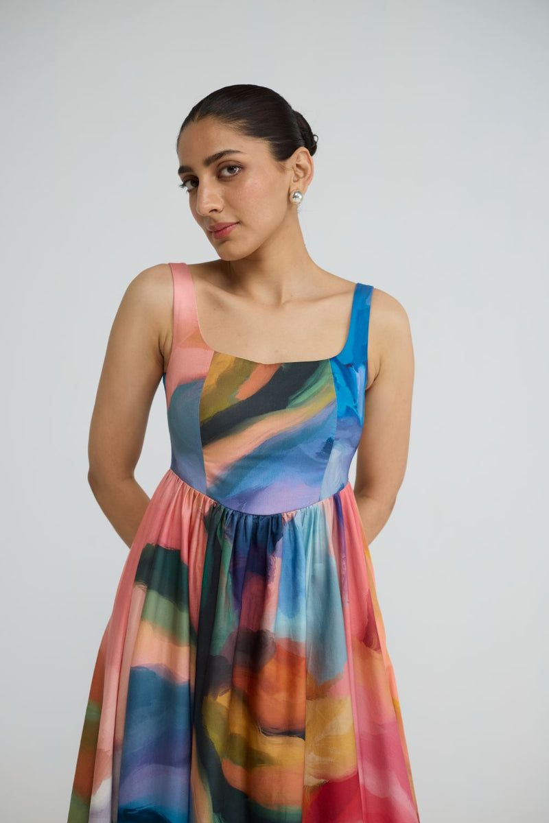 RAINBOW GARDEN CHERRY DRESS cotton satin dress by YAM in multicolor for women in Singapore