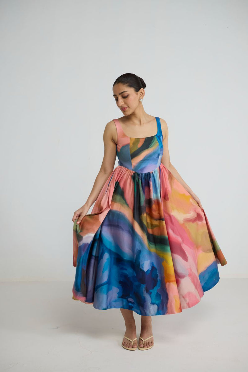 RAINBOW GARDEN CHERRY DRESS cotton satin dress by YAM in multicolor for women in Singapore