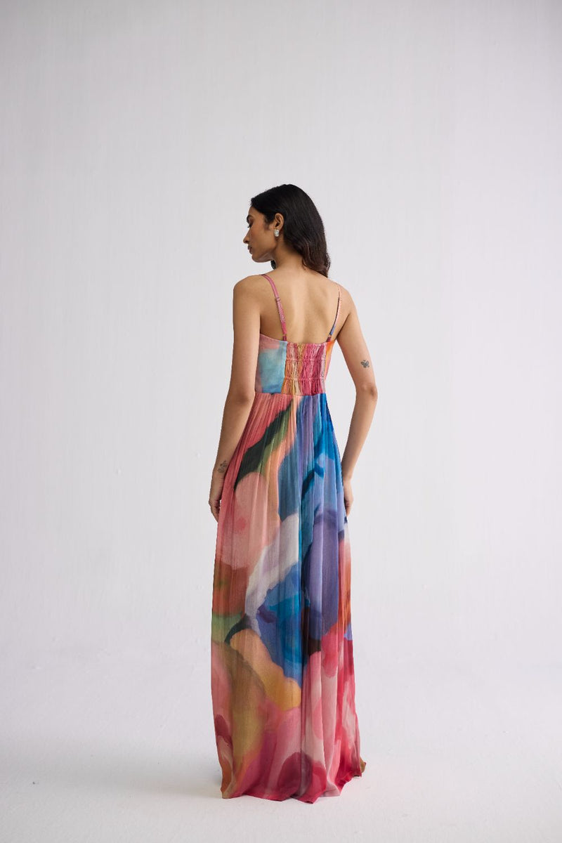 RAINBOW GARDEN CREPE COWL BRALETTE DRESS crepe dress by YAM in multicolor for women in Singapore