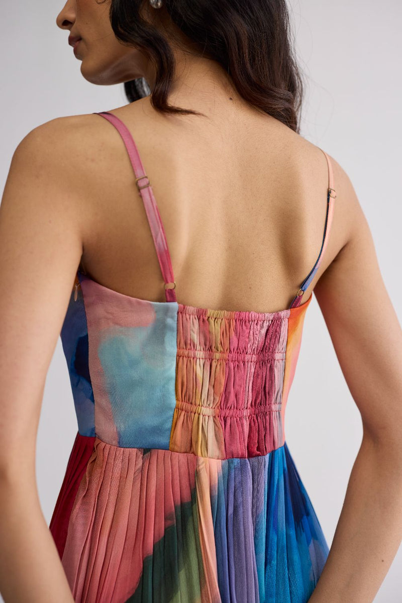 RAINBOW GARDEN CREPE COWL BRALETTE DRESS crepe dress by YAM in multicolor for women in Singapore