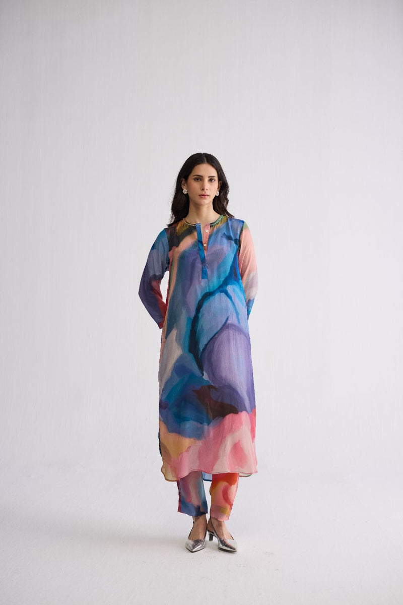 RAINBOW GARDEN LONG KURTA SET crepe kurta/kurta set by YAM in multicolor for women in Singapore