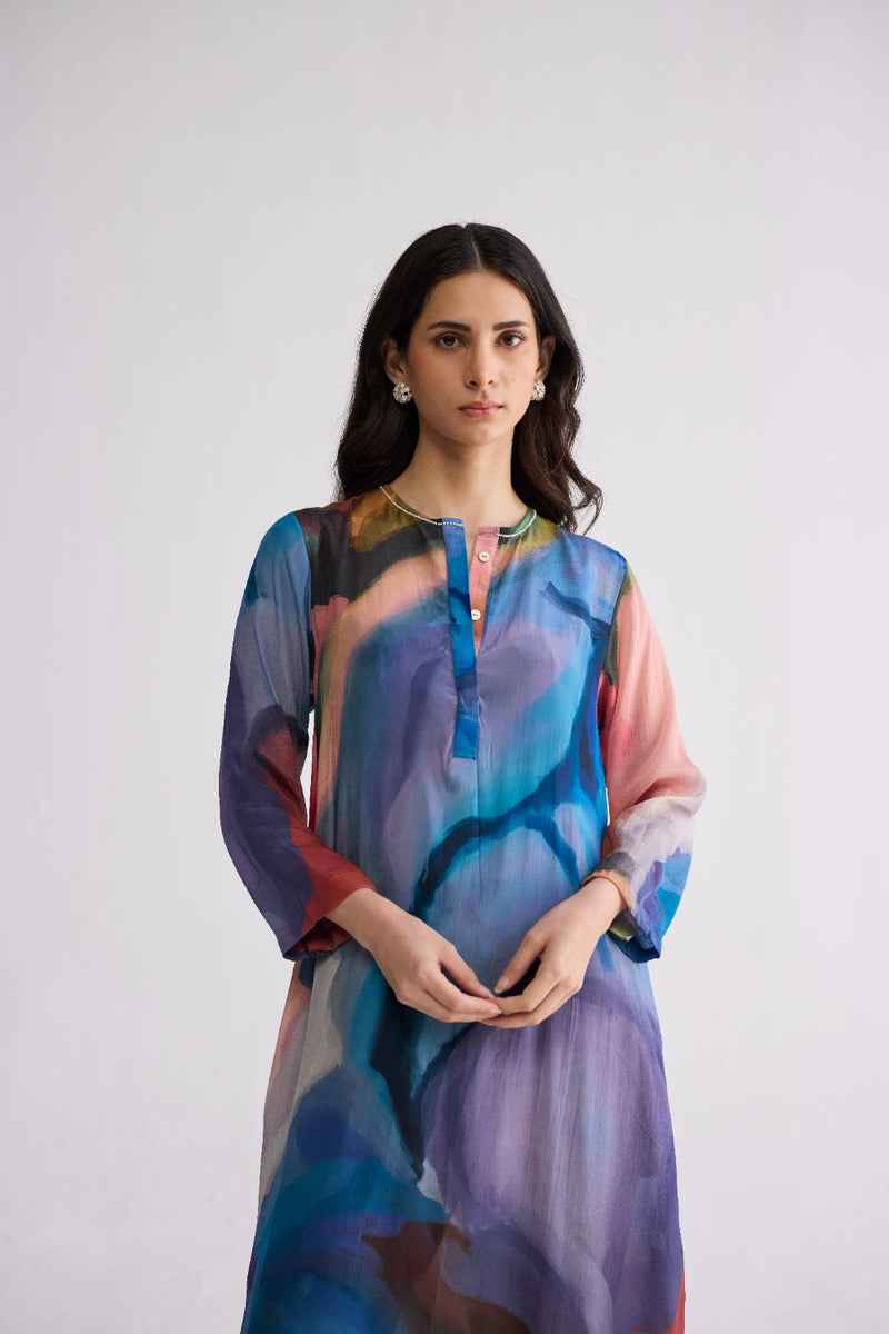 RAINBOW GARDEN LONG KURTA SET crepe kurta/kurta set by YAM in multicolor for women in Singapore
