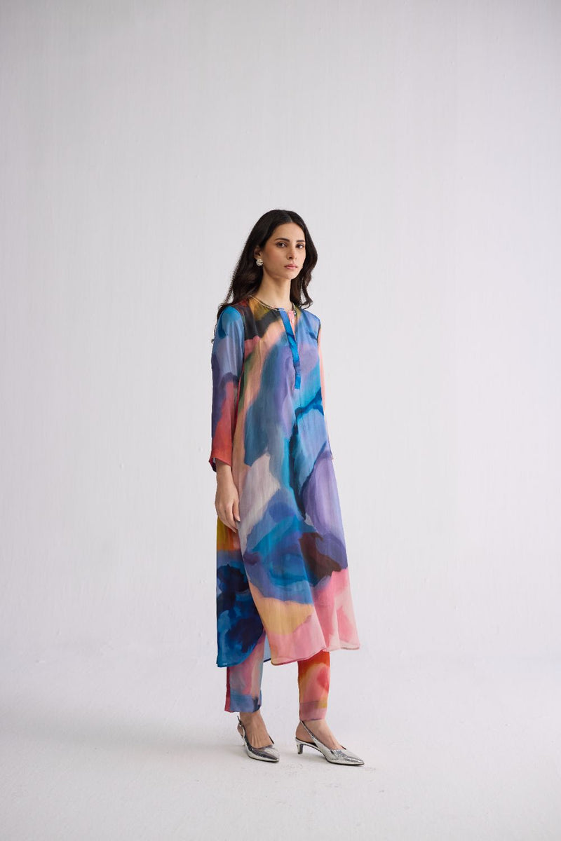 RAINBOW GARDEN LONG KURTA SET crepe kurta/kurta set by YAM in multicolor for women in Singapore