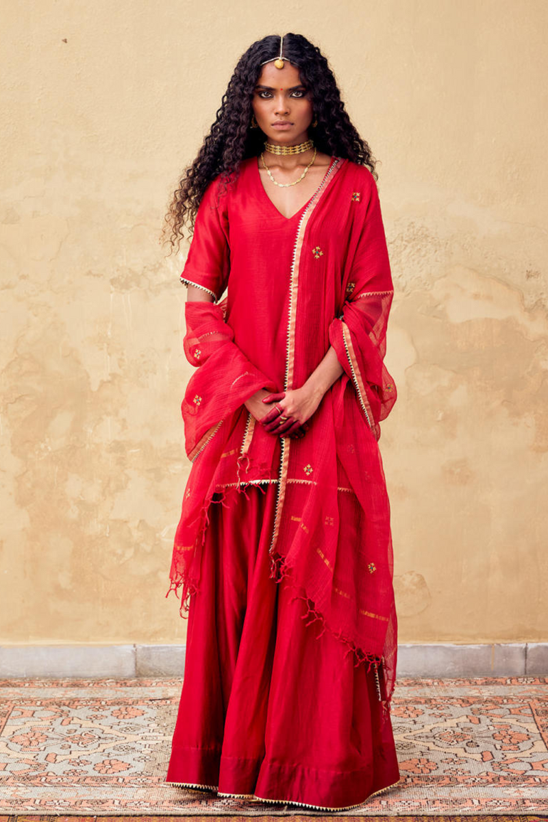 Ishq Dupatta silk by Khara Kapas in red for women in Singapore