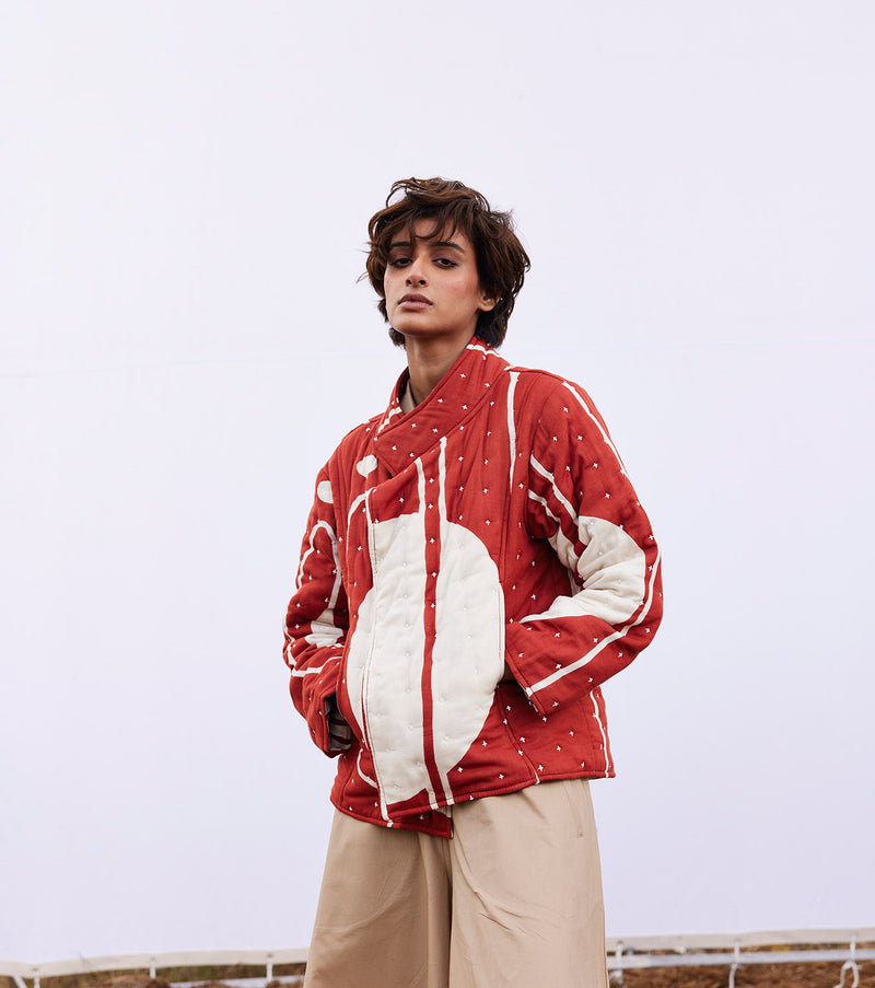 Redwood jacket cotton by Khara Kapas in red for women in Singapore