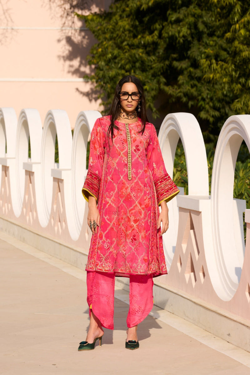 Retro Raani Candy Choga Style Kurta Set crepe kurta/kurta set by Rajiramniq in pink for women in Singapore