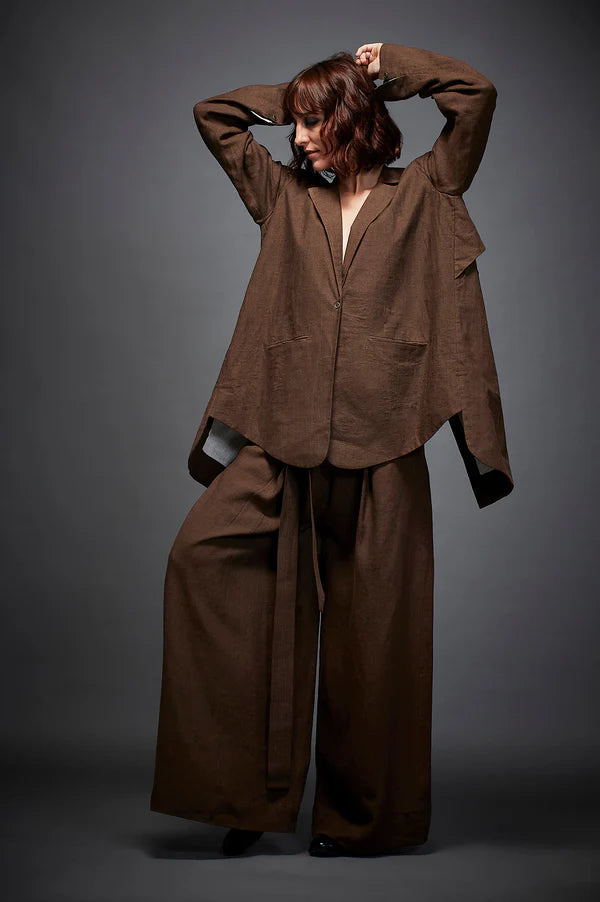 JOAN JACKET linen by Chola in brown color for women in Singapore