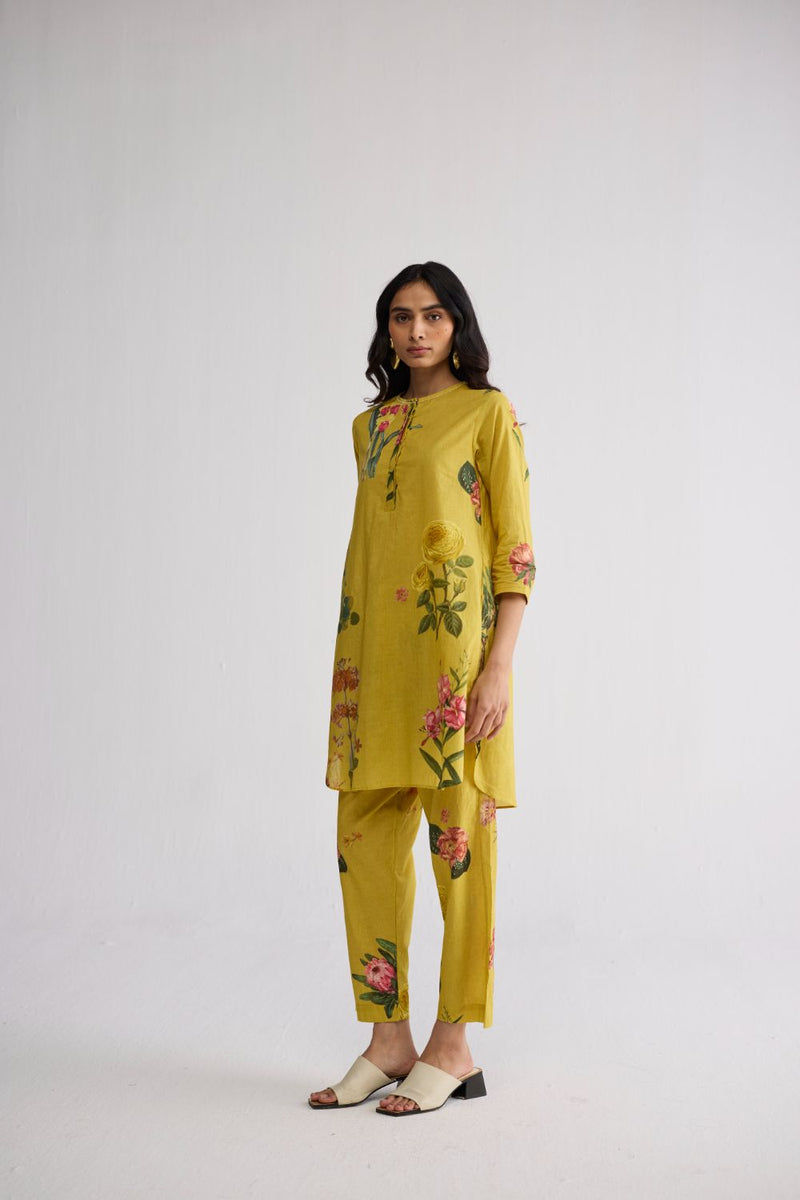 ROMY SHORT KURTA SET cotton cambric kurta/kurta set by YAM in yellow for women in Singapore