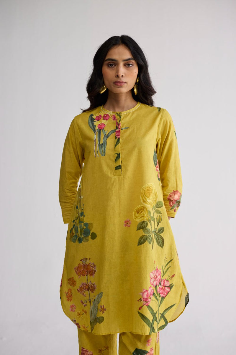 ROMY SHORT KURTA SET cotton cambric kurta/kurta set by YAM in yellow for women in Singapore