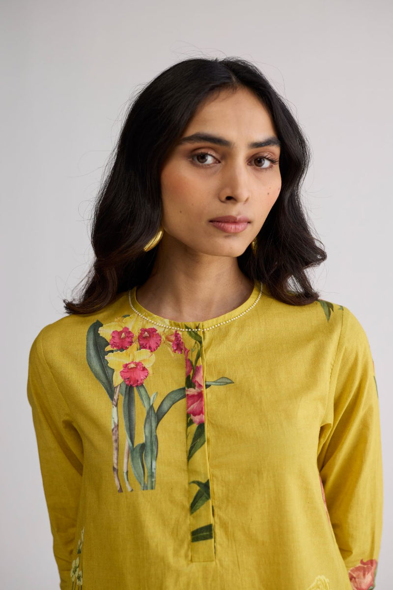 ROMY SHORT KURTA SET cotton cambric kurta/kurta set by YAM in yellow for women in Singapore